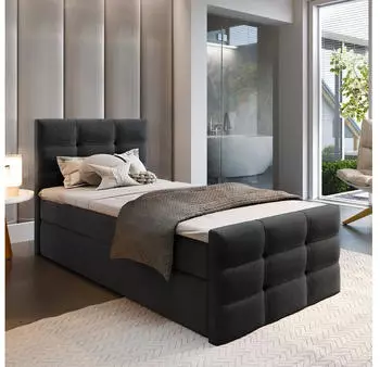 Masseno AMON 80 Boxspringbett mit Bettkasten, Bonell-Matratze & Topper, 80x200cm, Schwarz (COSMIC 100)