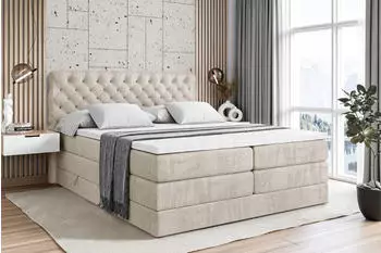 ALTDECOR BOXI8 King Boxspringbett 160x200cm Samt Creme H3/H4 Matratzen mit Bettkasten