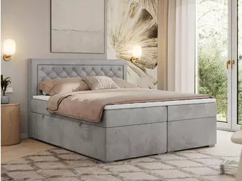 MKS Meble JASIR Boxspringbett 180x200 Multipocket-Matratze, zwei Bettk&auml;sten, Hellgrau