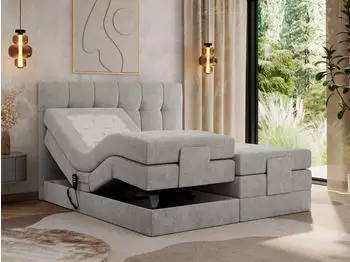 MKS Meble Vittoria Boxspringbett elektrisch verstellbar 180x200cm, 7-Zonen Taschenfederkern, Hellgrau