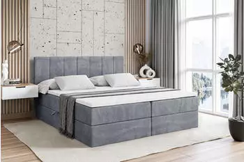 ALTDECOR Moeti Boxspringbett mit Matratze H4, Topper und Lattenrost, Grau Samt, 180x200cm