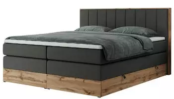 MKS Meble Bellissimo King Boxspringbett 140x200 mit Bettkasten, Kunstleder, Dunkelgrau, Eiche-Rahmen, H3