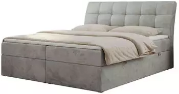 MKS Meble Diegos Boxspringbett 140x200 mit Multipocket-Matratze H3, Topper, Bettkasten, Hellgrau Velvet (Diegos)