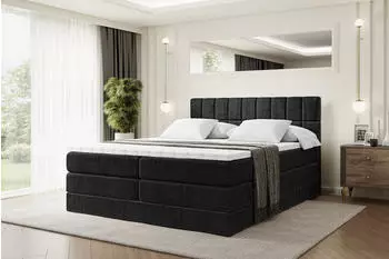ALTDECOR Miami King Boxspringbett 140x200cm Samt Schwarz H3/H4 mit Bettkasten