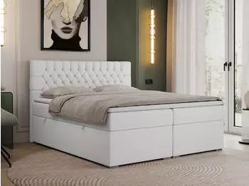 MKS Meble PERA Boxspringbett 120x200 mit Bettkasten, Matratze H4 & Topper, Kunstleder Wei&szlig;