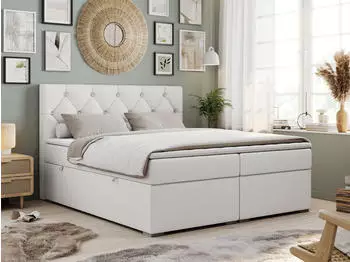 MKS Meble ALDA Boxspringbett 160x200 mit Bettkasten, Matratze & Topper, Kunstleder Wei&szlig; (ALDA)