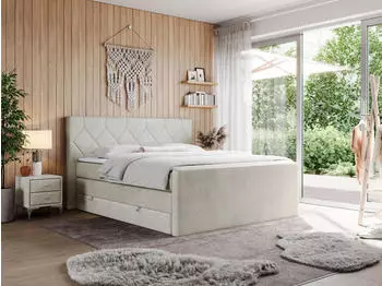 MKS Meble King Eigar Boxspringbett 200x200cm Beige, H3, mit Bettk&auml;sten & Topper