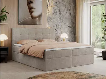 MKS Meble Centos Boxspringbett 180x200 mit Bettkasten, Multipocket-Matratze H4 und Topper, Beige