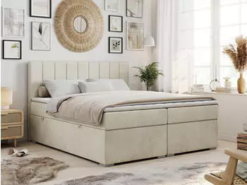 MKS Meble Ally Boxspringbett mit 2 Bettk&auml;sten, Topper, 200x200cm, Beige H4