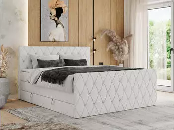 MKS Meble Miren King Duo Boxspringbett mit Bettkasten, Kunstleder, Wei&szlig;, 200x200cm