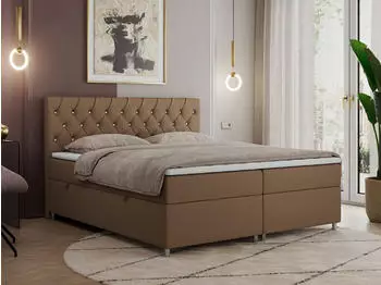 MKS Meble ROMA Boxspringbett 140x200 Kunstleder Braun H3 mit Bettkasten und Topper