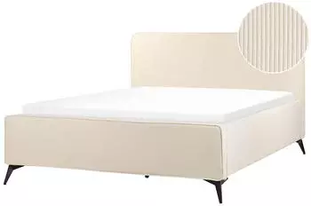 Beliani Valognes Polsterbett Cord Hellbeige mit Lattenrost 160x200cm (Valognes)