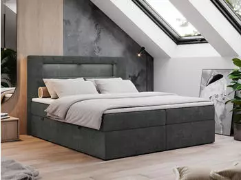 MKS Meble Gold-5 Boxspringbett mit LED, 7 H&auml;rtezonen, Dunkelgrau, 160x200cm (GOLD-5)