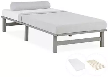 Homestyle4u Palettenbett 90x200 Kiefer massiv, grau lackiert, mit Lattenrost (3049)