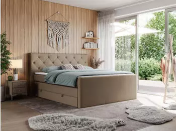 MKS Meble King Velen Boxspringbett Multipocket-Matratze Topper H4 Braun (140x200cm)