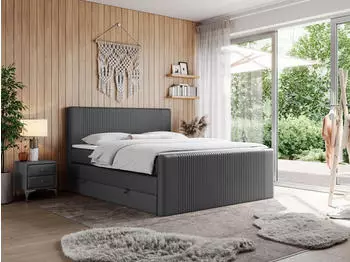 MKS Meble King Doren Boxspringbett 160x200cm, Multipocket-Matratze, 2 Bettk&auml;sten, Dunkelgrau (KING DOREN)