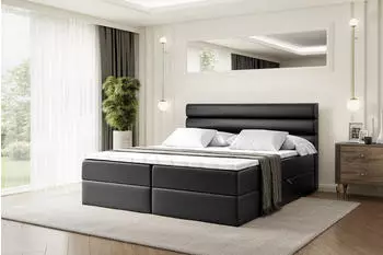 ALTDECOR Celestia Boxspringbett mit Matratze H4, Topper & Lattenrost, Kunstleder Schwarz, 120x200cm