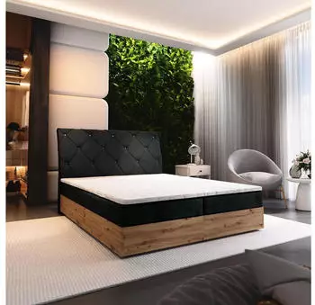 Masseno Vellano Boxspringbett 140x200cm mit Matratze und Topper, Schwarz (VELLANO 140X200 CM KRONOS 07)