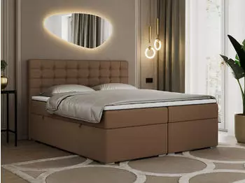 MKS Meble Susan Boxspringbett mit Bettkasten, Kunstleder, Braun, 200x200cm