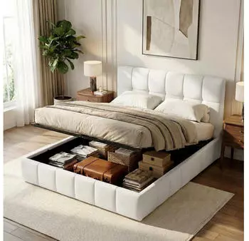 CLP Ladia Polsterbett mit Lattenrost, Lift-Mechanismus, 160cm, Creme (327094)