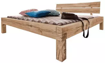Massivmoebel24 Jangali Balkenbett Wildeiche bianco geölt 160x200cm (06-636-771-6111)