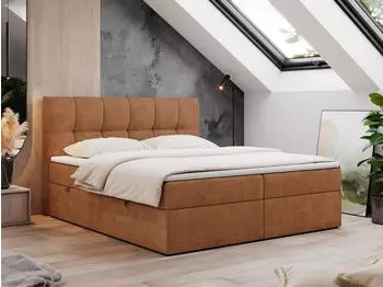 MKS Meble Rico Boxspringbett 120x200 mit Bettkasten, Multipocket-Matratze H4, Topper, Orange (RICO)