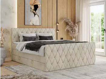 MKS Meble Miren King Duo Boxspringbett mit Bettkasten & Topper, 200x200cm, Beige Velvet, H3 (Miren King Duo)