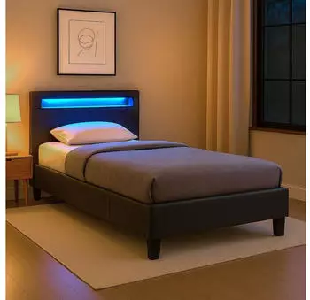 Caro M&ouml;bel Polsterbett MANDALAY 90x200cm Einzelbett LED Kunstlederbezug Schwarz