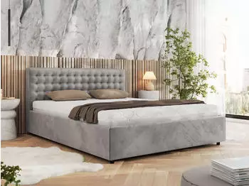 MKS Meble Pavo Classic Polsterbett mit Bettkasten & Lattenrost, Hellgrau (140x200)