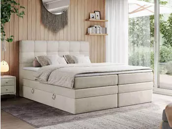 MKS Meble Erni King Boxspringbett mit Bettkasten, Beige, 160x200cm (H3)