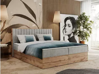 MKS Meble Albero 4 Boxspringbett mit Bettkasten 160x200cm Hellgrau Struktur H4
