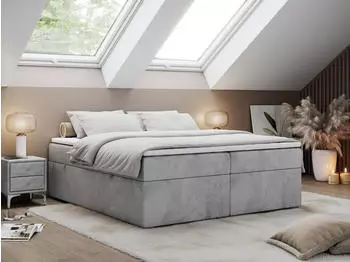 MKS Meble BESS Boxspringbett mit Bettkasten, niedriges Kopfteil, 120x200cm, Hellgrau H4