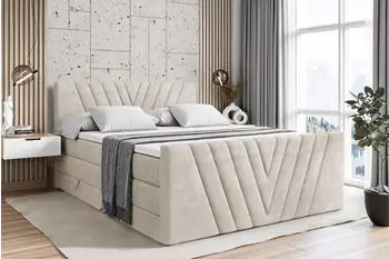 ALTDECOR ERNINA-Z KING Boxspringbett 140x200cm Samt Creme H3/H4 mit Bettkasten