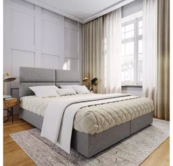 Masseno Lonis Boxspringbett 180x200cm mit Matratze, Topper & Bettkasten, Hellgrau (LONIS)
