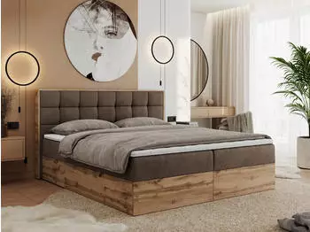 MKS Meble Albero 1 Boxspringbett mit Bettkasten, Eiche Wotan, Braun Velvet, 180x200cm (Albero-1)