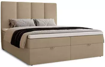 Marpur Malmo Boxbett mit Bettkasten, Velourstoff, Beige, 140x200cm