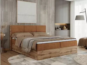 MKS Meble Albero 2 Boxspringbett mit Bettkasten, Multipocket-Matratze, 160x200cm, Orange Struktur H3
