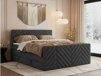 MKS Meble Paris King Duo Boxspringbett 140x200cm, 7-Zonen Multipocket-Matratze H3, Dunkelgrau