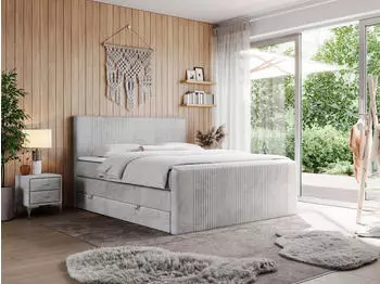 MKS Meble King Doren Boxspringbett 160x200cm Hellgrau H3, 2 Bettk&auml;sten (King Doren)