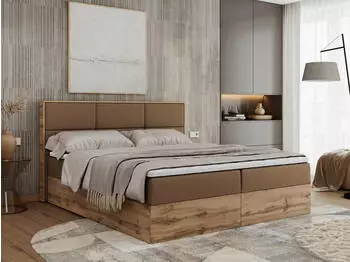 MKS Meble Albero 2 Boxspringbett mit Bettkasten, Multipocket-Matratze, Kunstleder Braun, 140x200cm (Albero 2)