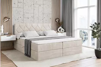 ALTDECOR Cator Boxspringbett mit Matratze H3, Topper & Lattenrost, Beige Samt, 140x200cm