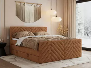 MKS Meble Paris King Duo Boxspringbett 200x200cm, 7-Zonen, H4, Orange Struktur