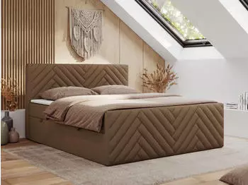 MKS Meble Paris Duo Boxspringbett 200x200cm, Bettkasten, H4, Kunstleder Braun (Paris Duo)