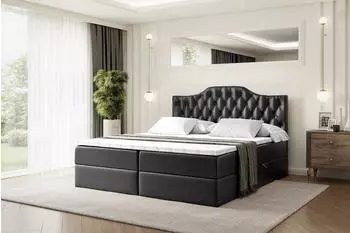ALTDECOR Vila-1 Boxspringbett mit Matratze H3, Topper & Lattenrost, Kunstleder Schwarz, 160x200cm