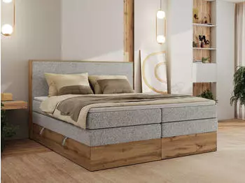 MKS Meble Wood Classic King Boxspringbett mit Multipocket-Matratze und Topper T25, 180x200cm, Hellgrau