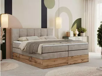 MKS Meble Albero 1 King Boxspringbett 200x200cm Multipocket-Matratzen Beige Struktur H4