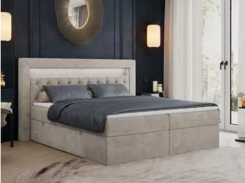 MKS Meble Gold-6 Boxspringbett 180x200 mit LED, Bettkasten, Multipocket-Matratze H3, Beige (Gold-6)