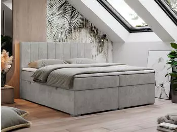 MKS Meble LOPE Boxspringbett 200x200cm Multipocket-Matratze Hellgrau H4