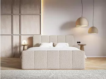 Selsey Cloudy II Boxspringbett 160x200cm Boucl&eacute; Hellbeige mit Bettk&auml;sten & Topper