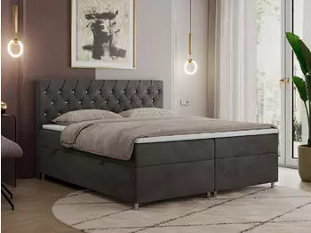 MKS Meble ROMA Boxspringbett 120x200 mit Bettkasten, Matratze & Topper, Velvet Dunkelgrau H3 (ROMA)